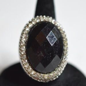 Sparkling Rhinestone Black Beveled Glass Dinner Cocktail Party Size 6 Ring